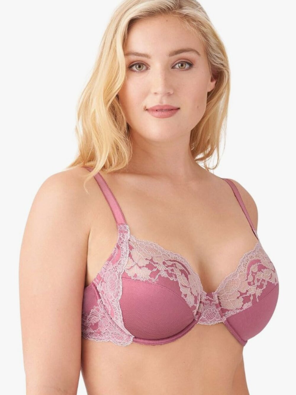 Wacoal 855256 Lace Affair Bra Full Figure Lace Trim Underwire Rose/Pink 34DDD